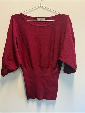Kenar Wine Red Dolman Sleeve Boatneck Knit Top